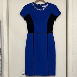 Blue & Black Short Sleeve Dress w/ Studded Neckline Sz 0